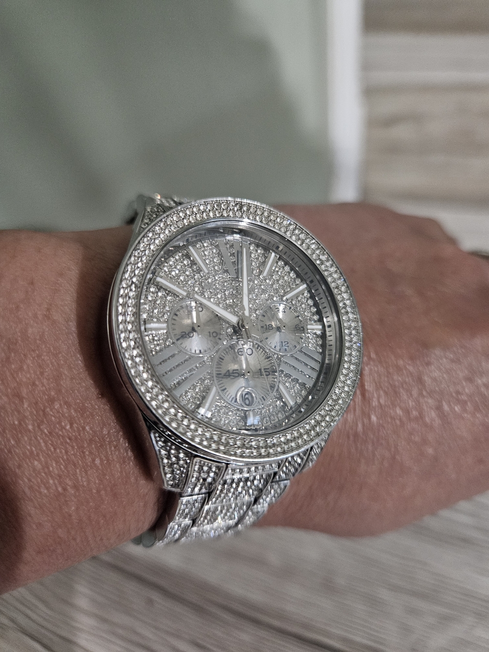 Michael Kors Silver Crystal-Accented Chronograph Bracelet Watch